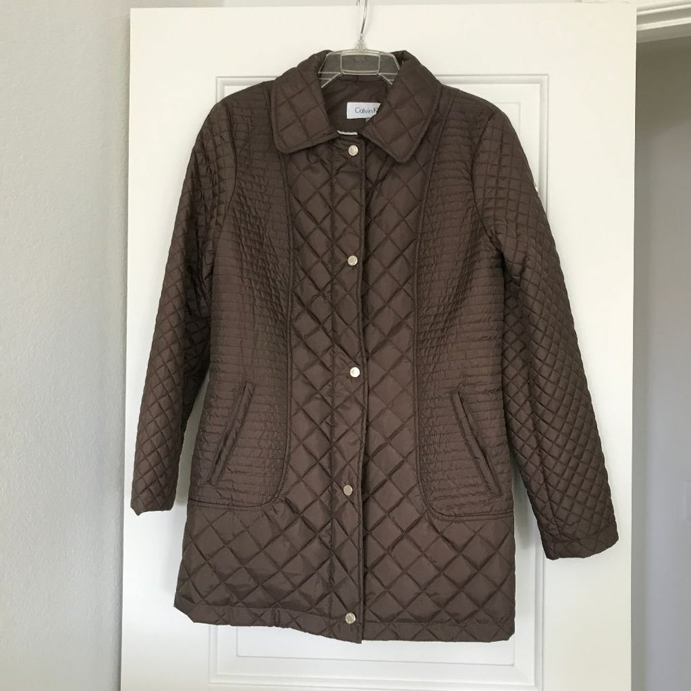 Calvin Klein Womens Coat, Brown Quilted (M)